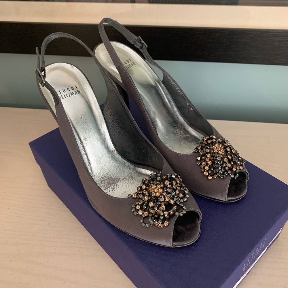 Stuart Weitzman Astrology Slate Satin Slingbacks